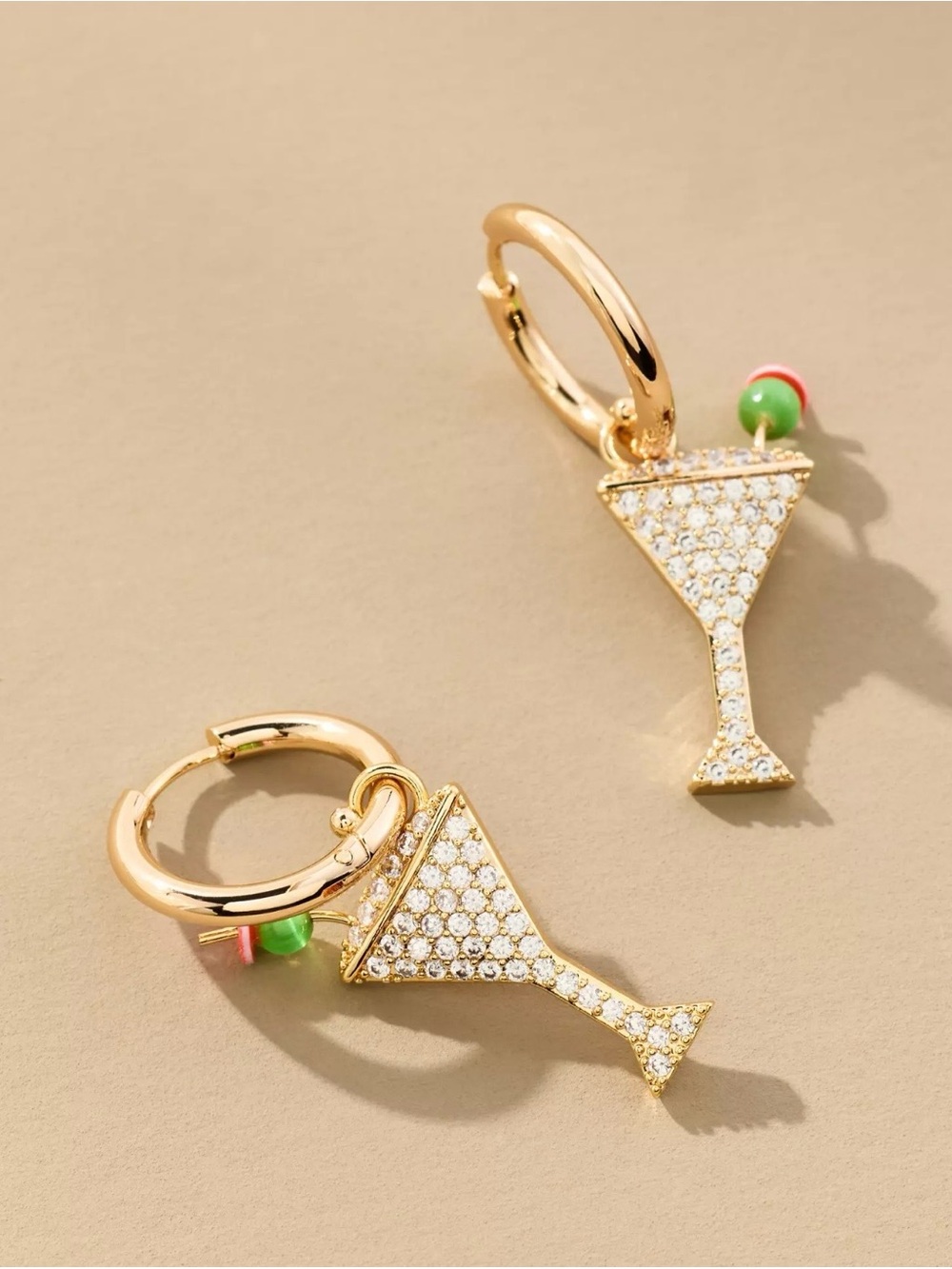 Anthropologie Gold Plated Martini Glass Pavé Hoop Earrings  New- Women Jewelry
